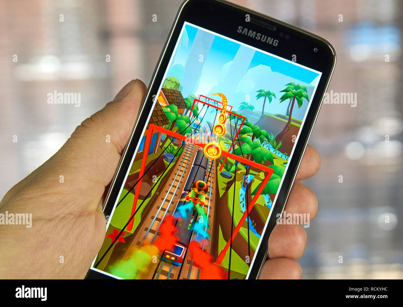 MONTREAL, CANADA - APRIL 5, 2016 : Subway Surfers game on android device. Subway  Surfers is a Temple Run-style game where you have to escape from a r Stock  Photo - Alamy