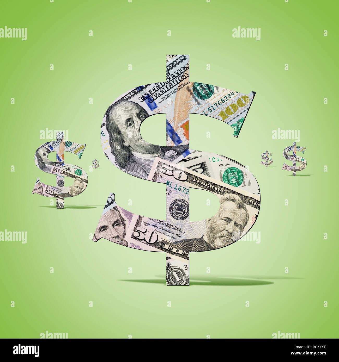 Dollar signs made from US notes growing in field, computer generated image Stock Photo