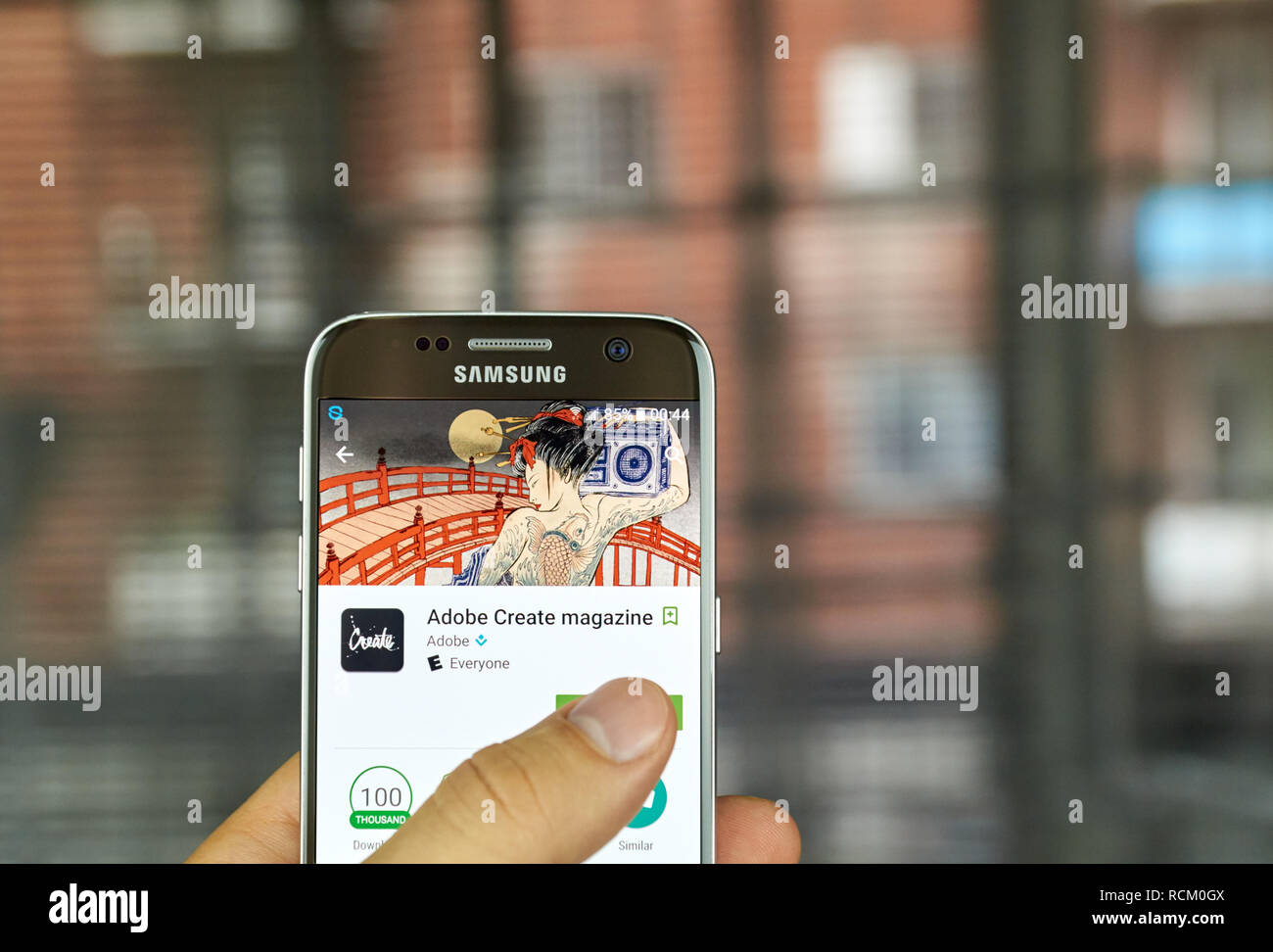 MONTREAL, CANADA - JULY, 15 : Adobe Create Magazine app on Samsung s7 screen. It's a free app that contains original content geared toward informing,  Stock Photo