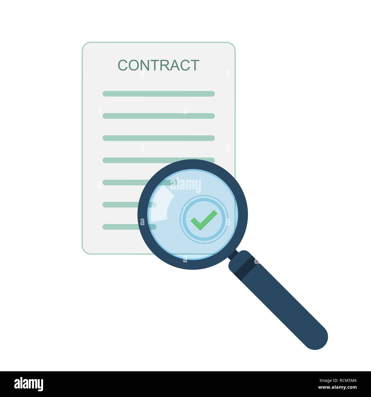 Magnifier and contract icon in flat design. Vector illustration. Analytics concept Stock Vector