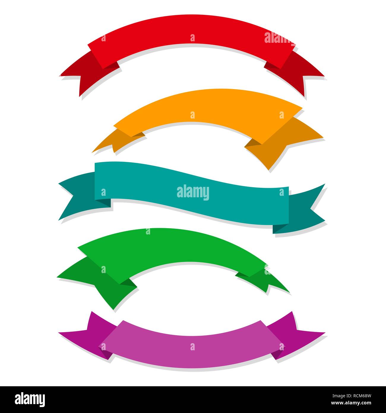 Set of colored ribbons or banners in flat design. Vector illustration. Ribbons set, isolated on