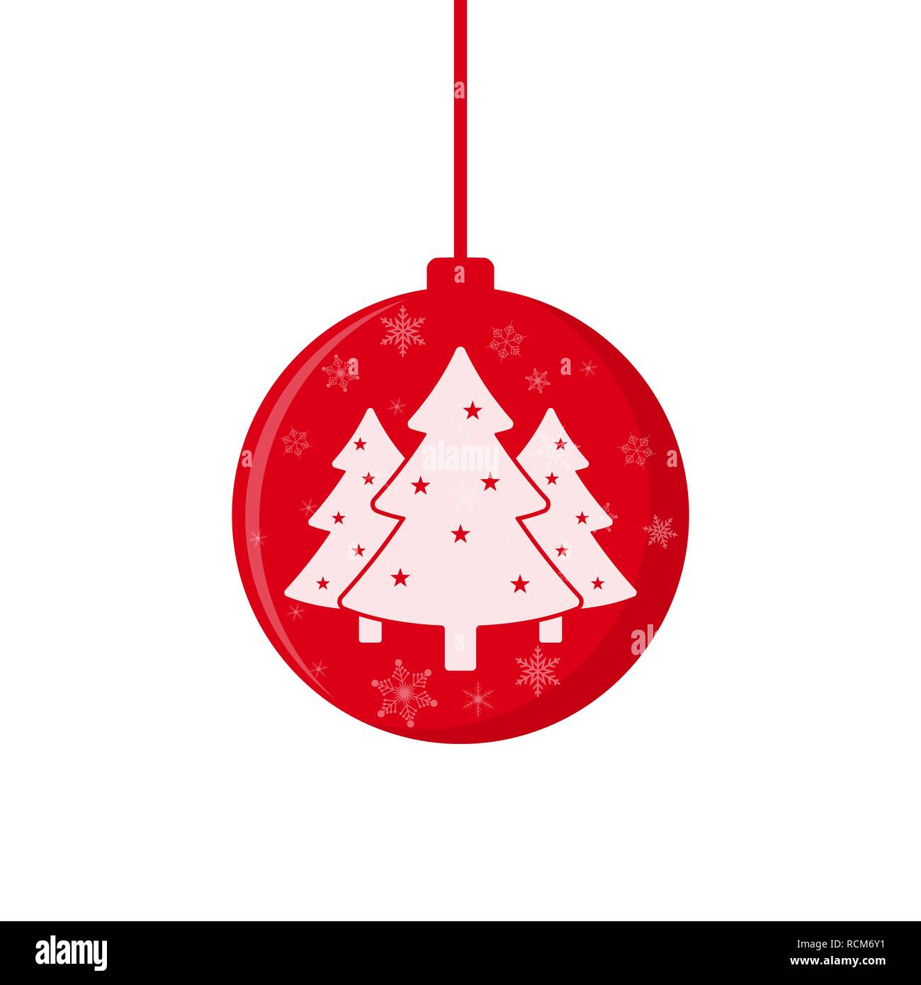 Christmas ball with christmas trees in flat design. Vector illustration ...