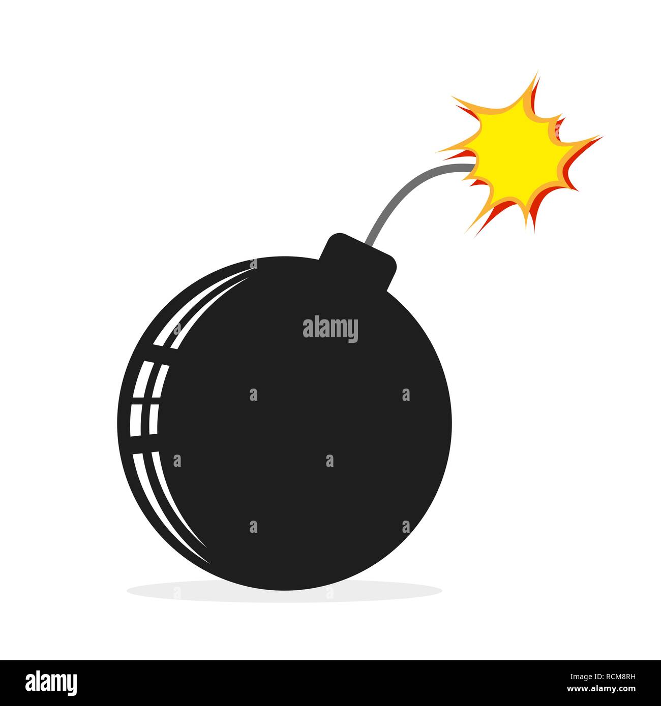 Bom icon in flat design. Vector illustration. Burning bomb, isolated on white background Stock Vector