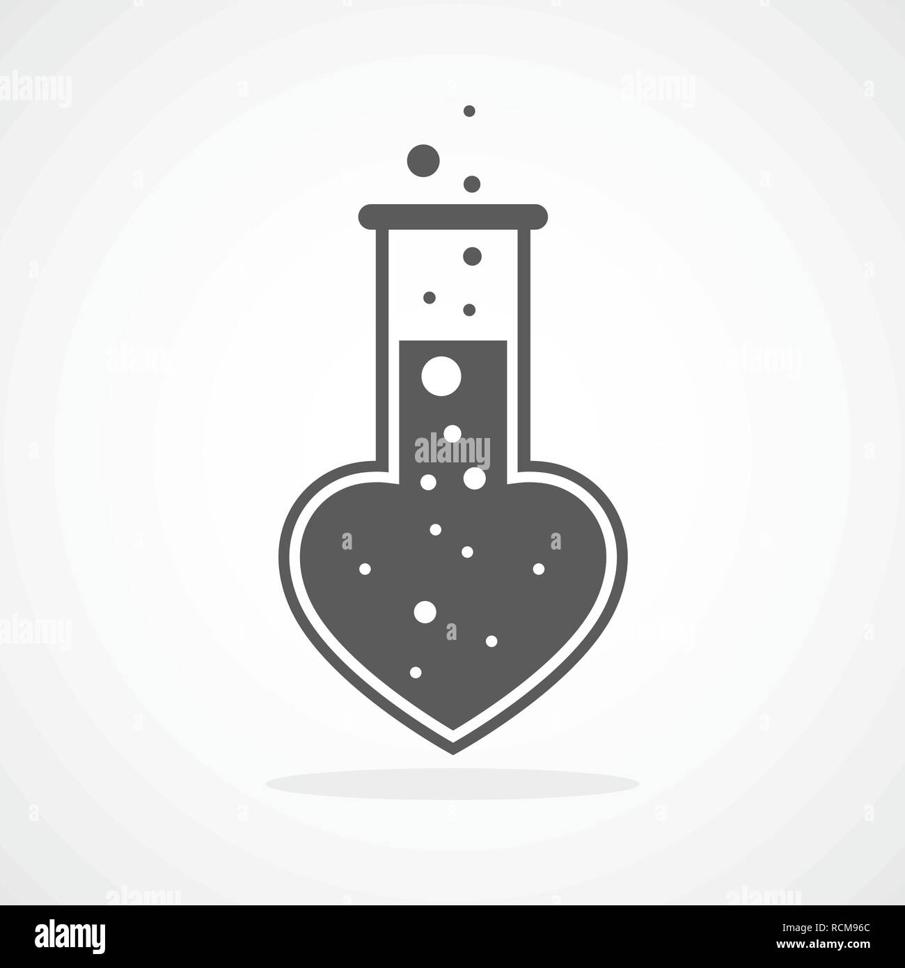 Test tube icon in the shape of the heart. Vector illustration. Concept of Love laboratory in flat design. Stock Vector