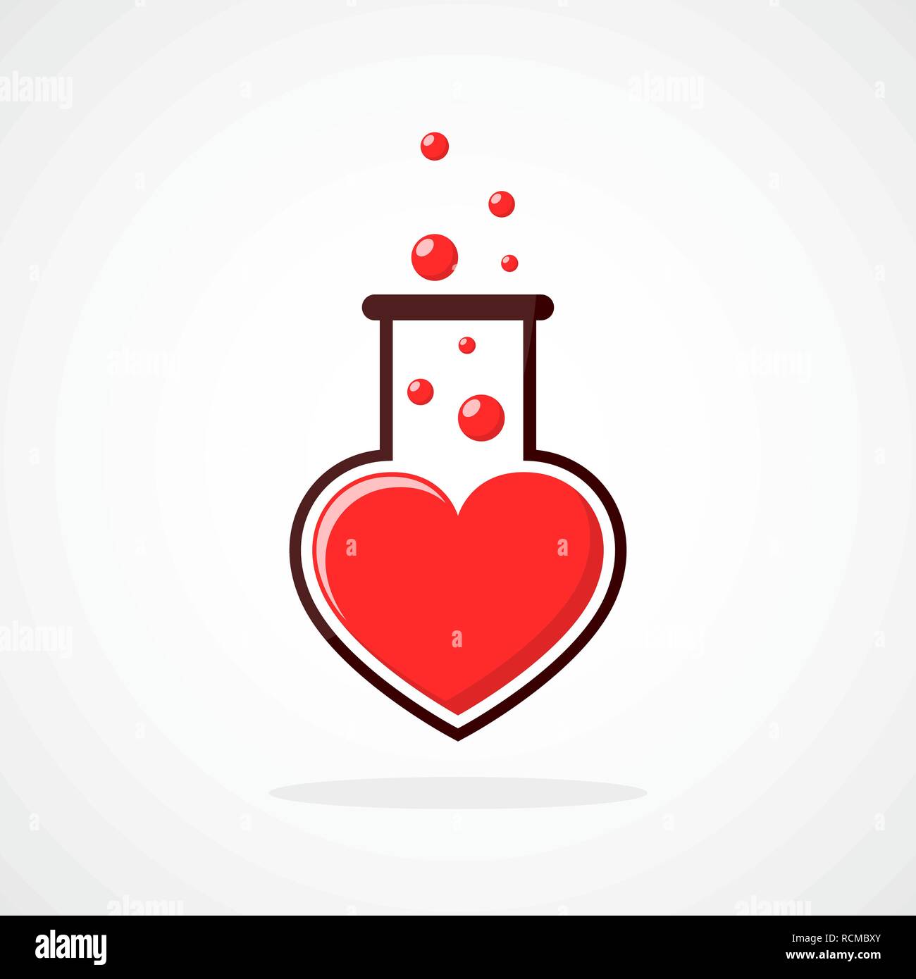 Test tube icon in the shape of the heart. Vector illustration. Concept of Love laboratory in flat design. Stock Vector