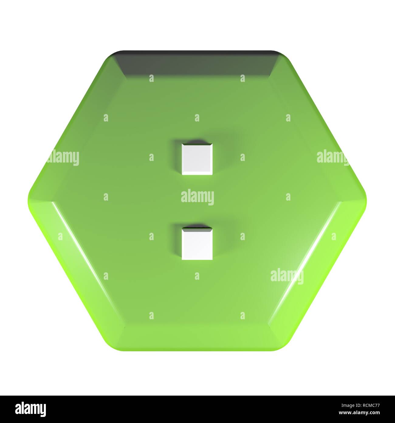 Green hexagonal push button with the sign : for the division operation - 3D rendering illustration Stock Photo