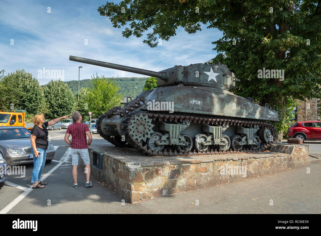 American Sherman Tank at La Roche-en-Ardenne, Wallonia, Belgium Stock Photo