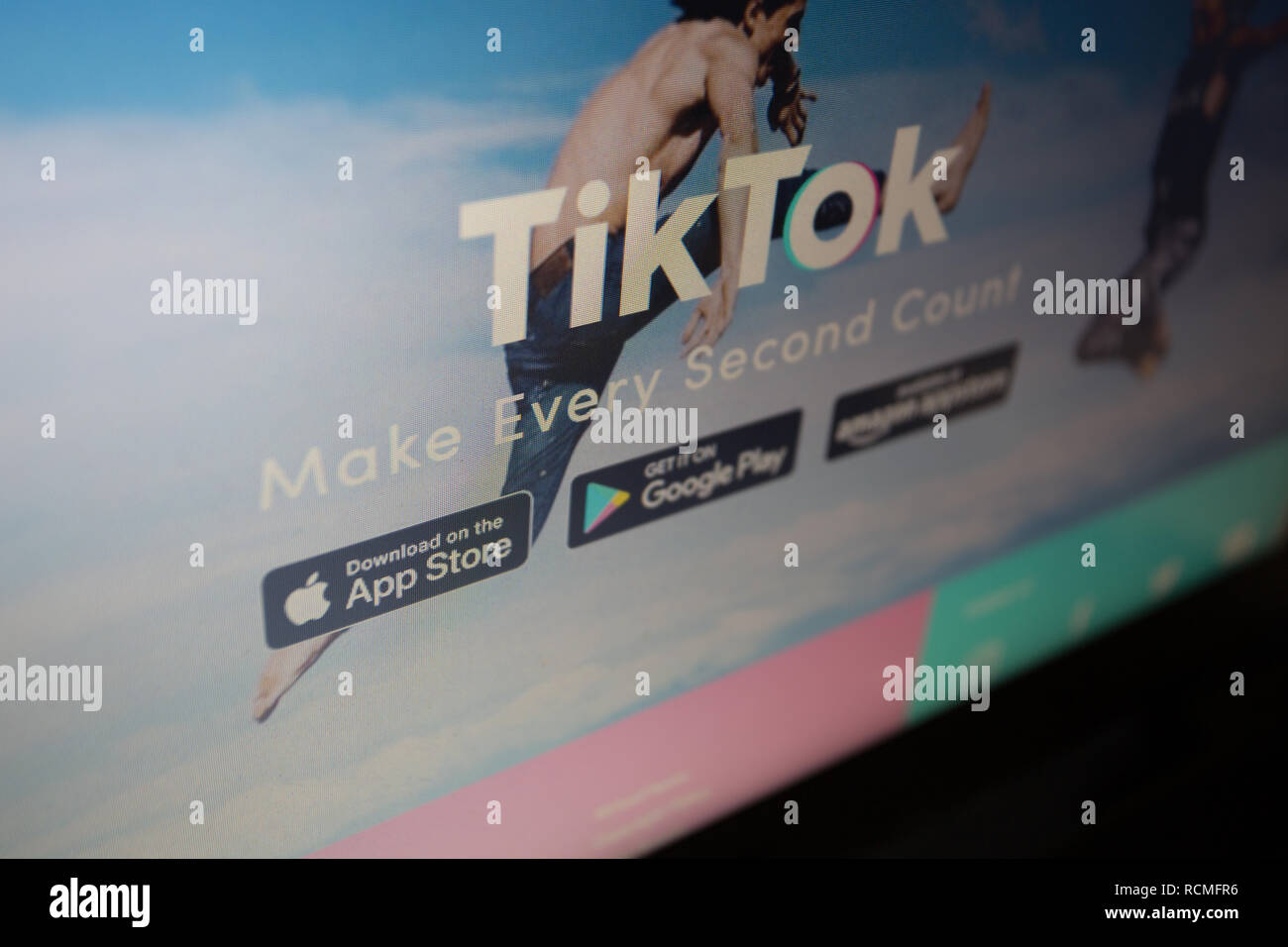 TikTok, a.k.a. Douyin in China, is a media app for creating and sharing short videos. Logo on its website is shown on a laptop computer screen Stock Photo