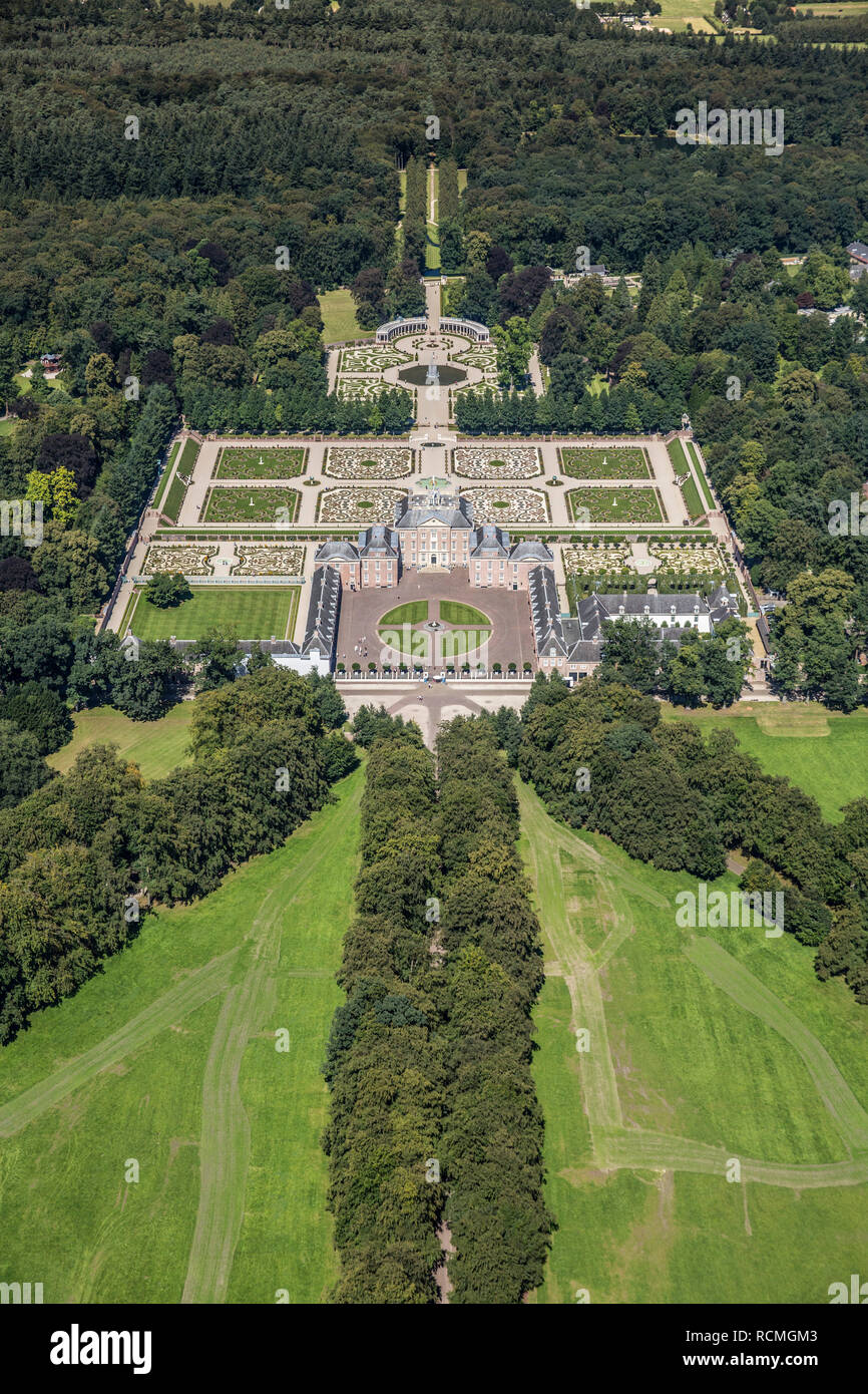 The Netherlands, Apeldoorn, Royal Palace Het Loo. Museum and gardens. Aerial. Stock Photo