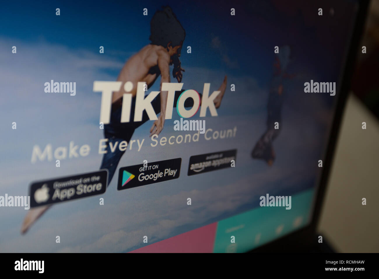 TikTok, a.k.a. Douyin in China, is a media app for creating and sharing short videos. Logo on its website is shown on a laptop computer screen Stock Photo