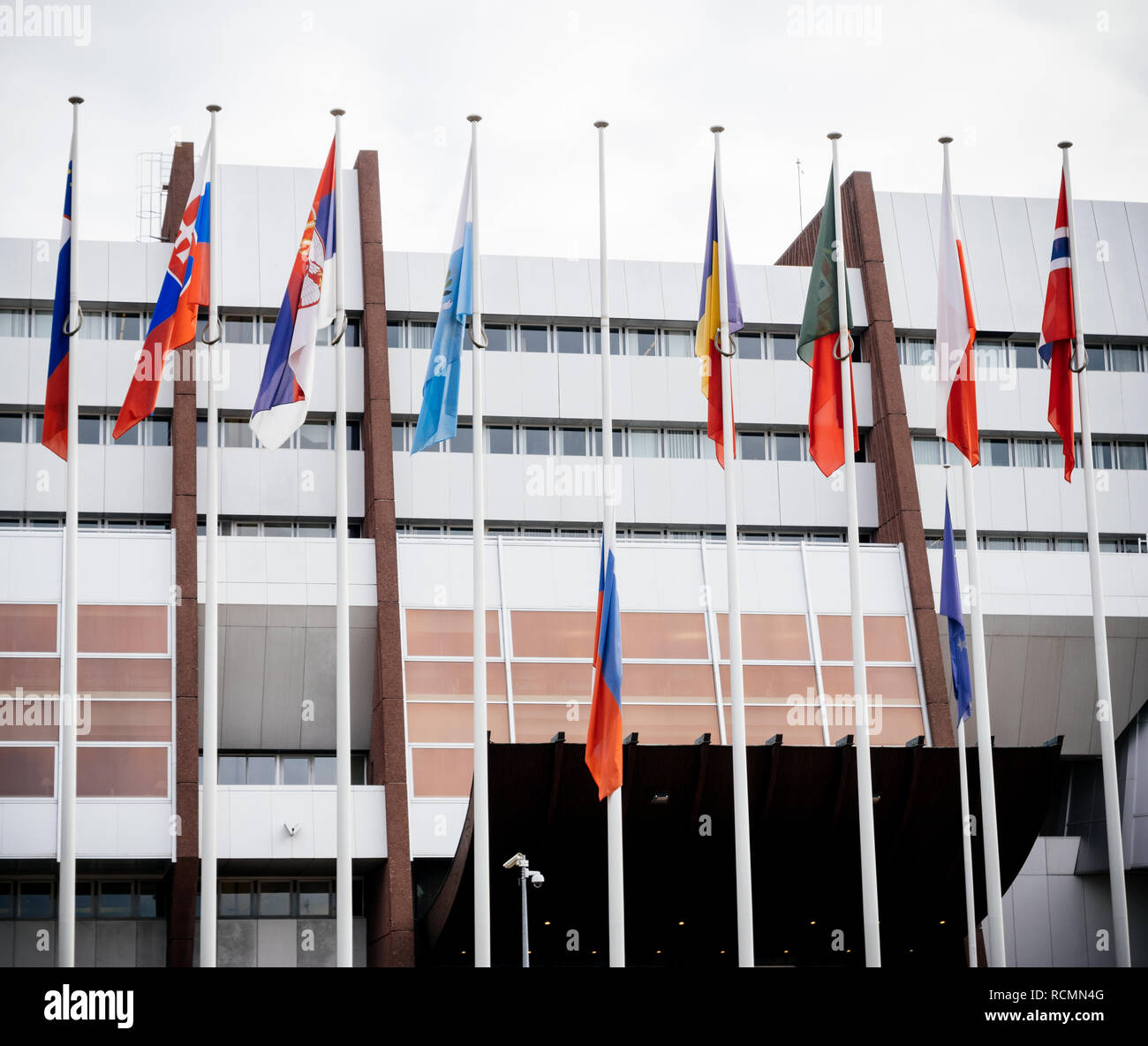 Flag of Russia flying half-mast at Council of Europe as a tribute and ...