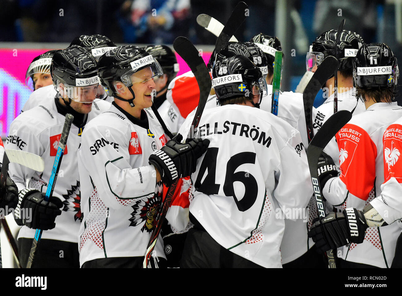 Pilsen Czech Republic 15th Jan 2019 Frolunda Indians Players Celebrate Win Of The Return Match Of Ice Hockey Champions League Play Off Semifinal Hc Skoda Plzen Vs Frolunda Indians On January 15