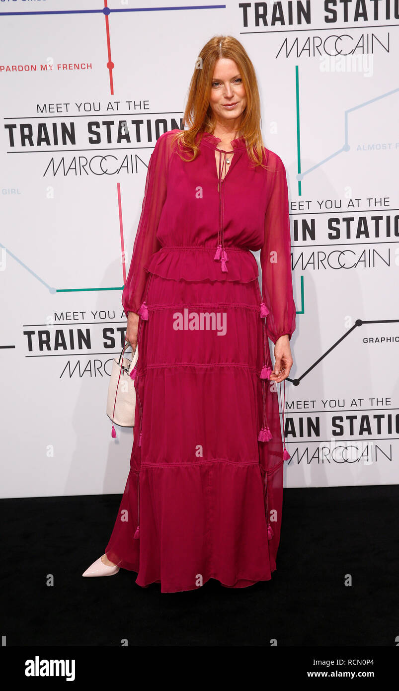 Berlin, Germany. 15th Jan, 2019. Esther Schweins comes to the fashion show of the designer 'Marc Cain' in the 'Train Station' Französische Straße. The collections for Autumn/Winter 2019/2020 will be presented at Berlin Fashion Week. Credit: Gerald Matzka/dpa-Zentralbild/ZB/dpa/Alamy Live News Stock Photo