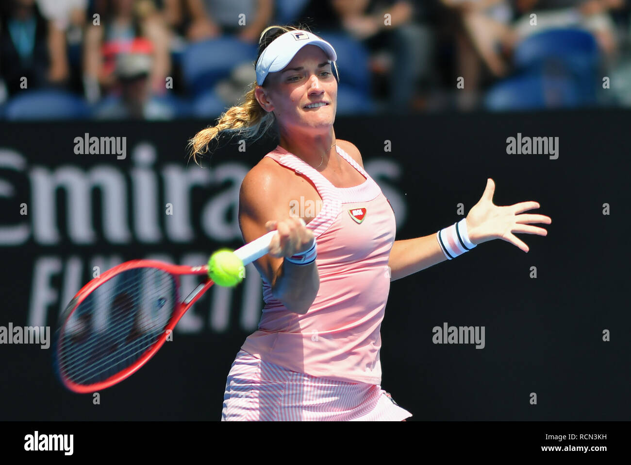 Melbourne, Australia. 16th Jan, 2019. Timea Babos of Hungary in action in the second round match against 5th seed Sloane Stephens from the USA on day three of the 2019 Australian Open Grand Slam tennis tournament in Melbourne, Australia. Credit: Cal Sport Media/Alamy Live News Stock Photo