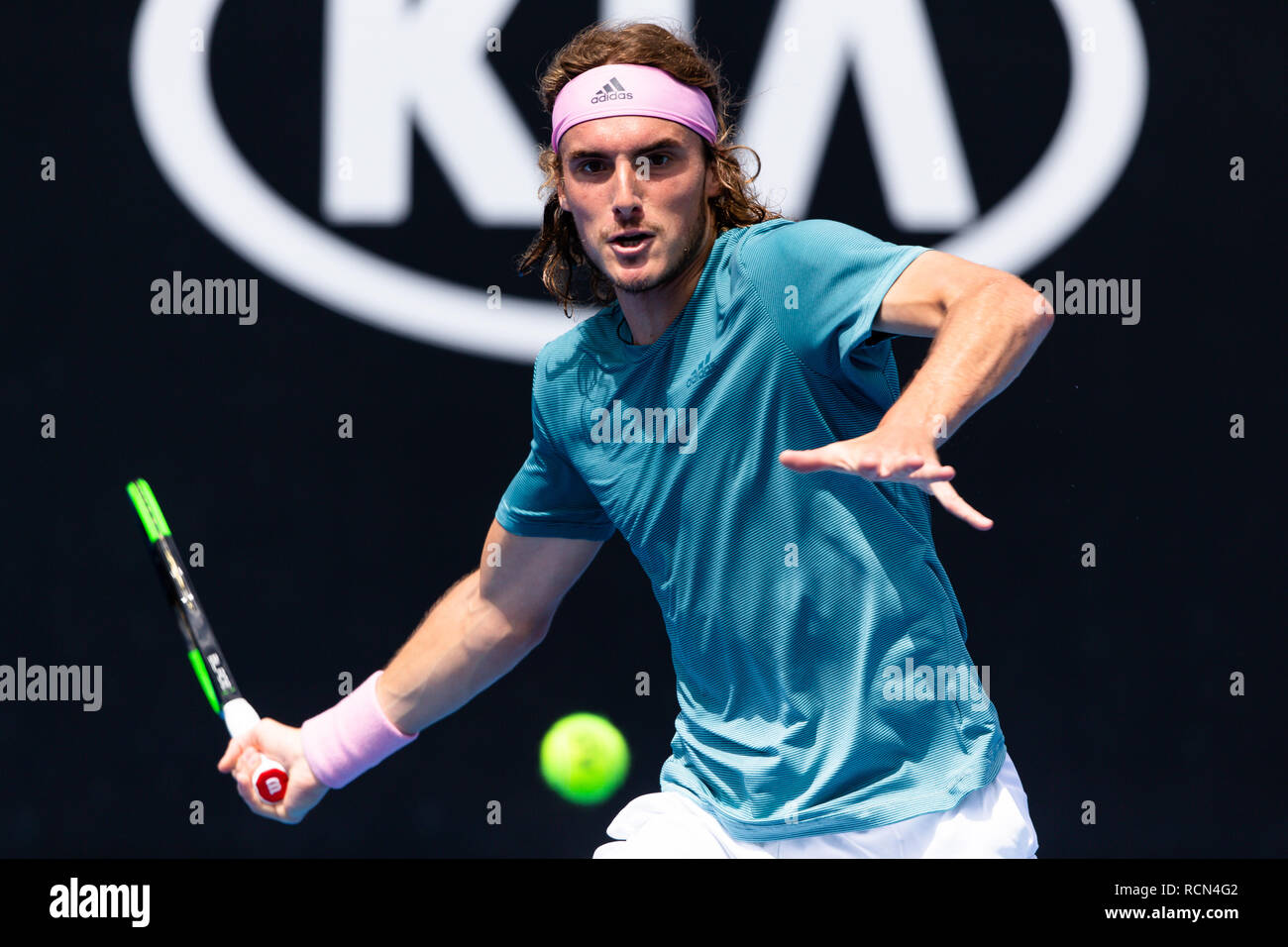 Melbourne, Australia. 16th Jan, 2019. Stefano Tsitsipas from Greece in  action during his 2nd round match at the 2019 Australian Open Grand Slam  tennis tournament in Melbourne, Australia. Credit: Frank Molter/Alamy Live