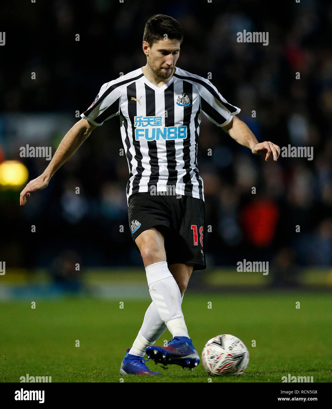 Blackburn, Lancashire, UK. 15th Jan 2019. Federico Fernandez of Newcastle United during the FA Cup Third Round replay between Blackburn Rovers and Newcastle United at Ewood Park on January 15th 2019 in Blackburn, England. (Photo by Daniel Chesterton/phcimages.com) Credit: PHC Images/Alamy Live News Stock Photo