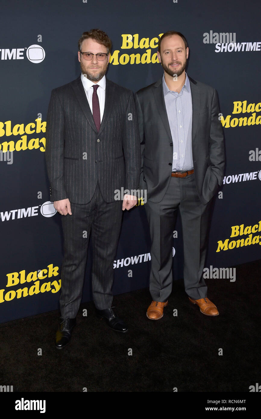 Los Angeles, USA. 14th Jan, 2019. Seth Rogen and Evan Goldberg at the premiere of the Showtime TV series 'Black Monday' at the Theater at Ace Hotel. Los Angeles, 14.01.2019 | usage worldwide Credit: dpa/Alamy Live News Stock Photo