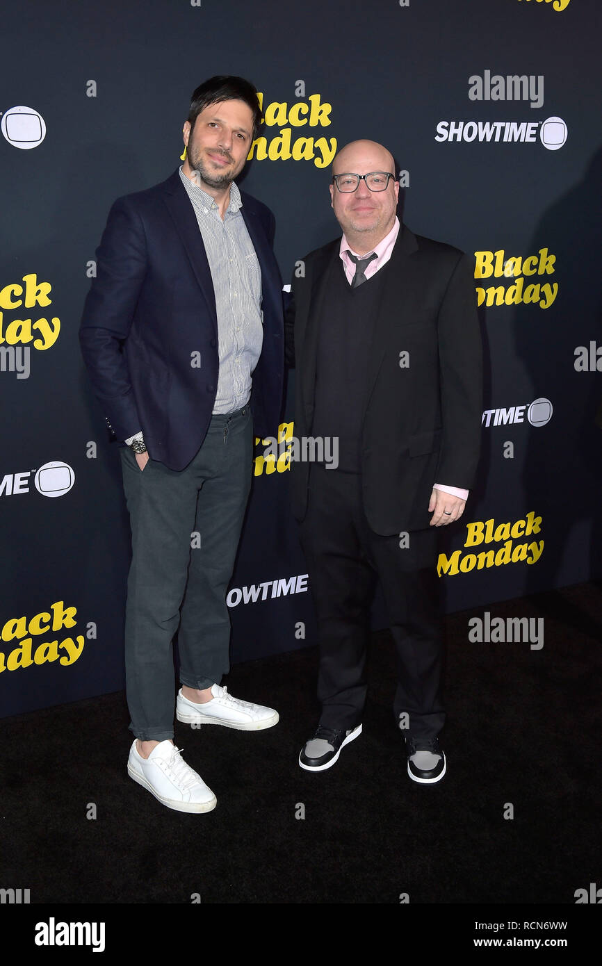 Los Angeles, USA. 14th Jan, 2019. Jordan Cahan and David Caspe at the premiere of the Showtime TV series 'Black Monday' at the Theater at Ace Hotel. Los Angeles, 14.01.2019 | usage worldwide Credit: dpa/Alamy Live News Stock Photo