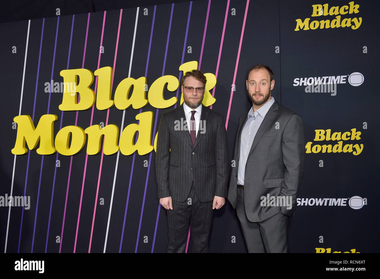 Los Angeles, USA. 14th Jan, 2019. Seth Rogen and Evan Goldberg at the premiere of the Showtime TV series 'Black Monday' at the Theater at Ace Hotel. Los Angeles, 14.01.2019 | usage worldwide Credit: dpa/Alamy Live News Stock Photo