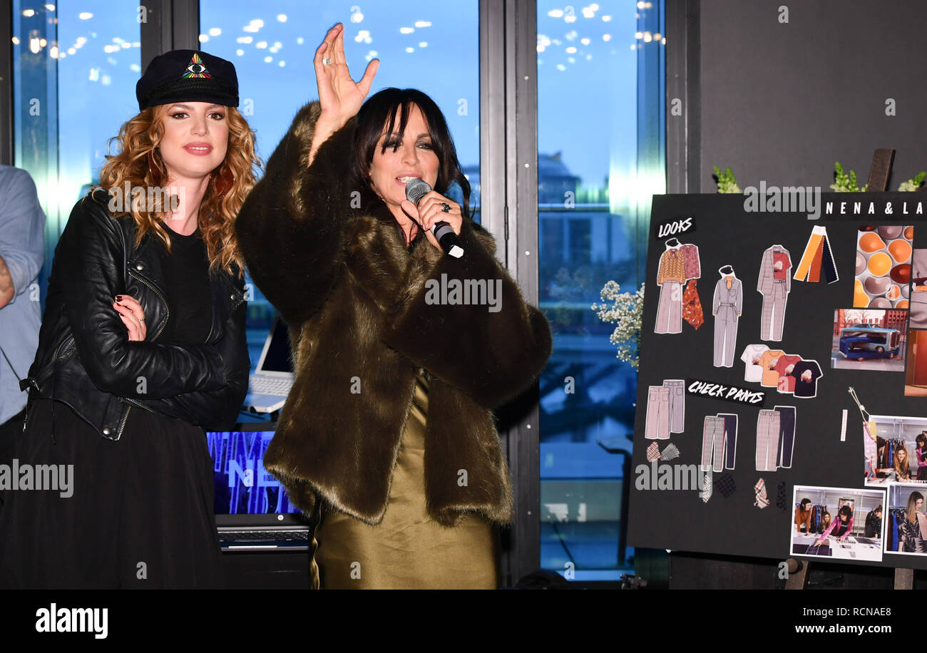 Berlin, Germany. 16th Jan, 2019. Pop singer Nena (r) and her daughter  Larissa present the first designs of a capsule collection for the Bonita  brand in the Tom Tailor Group show at