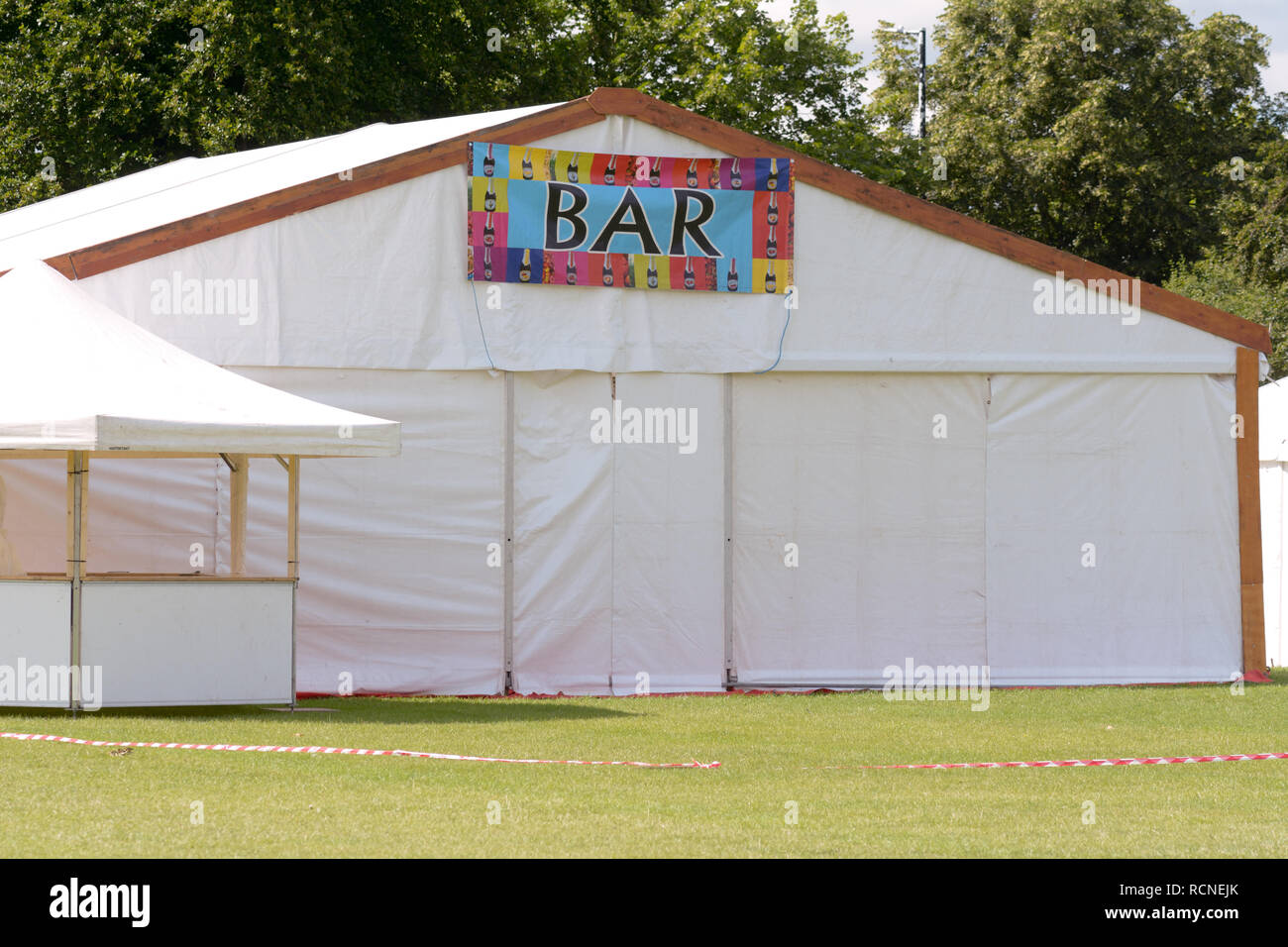 Bar tent - closed for business at festival site Stock Photo