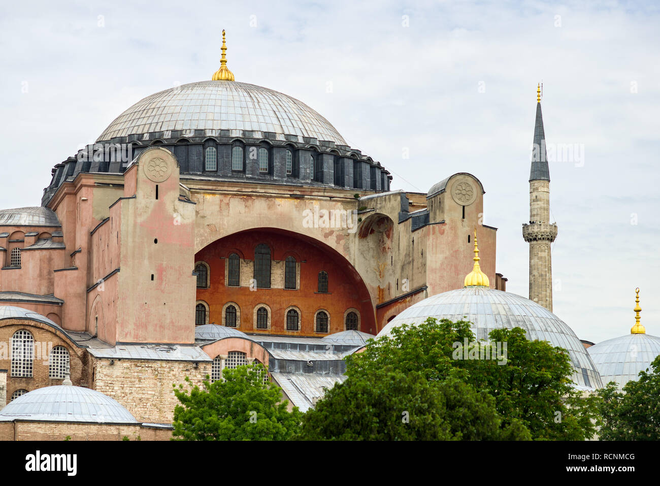 Exterior of the Hagia Sophia museum showing main dome and facade, Istanbul, Turkey Stock Photo