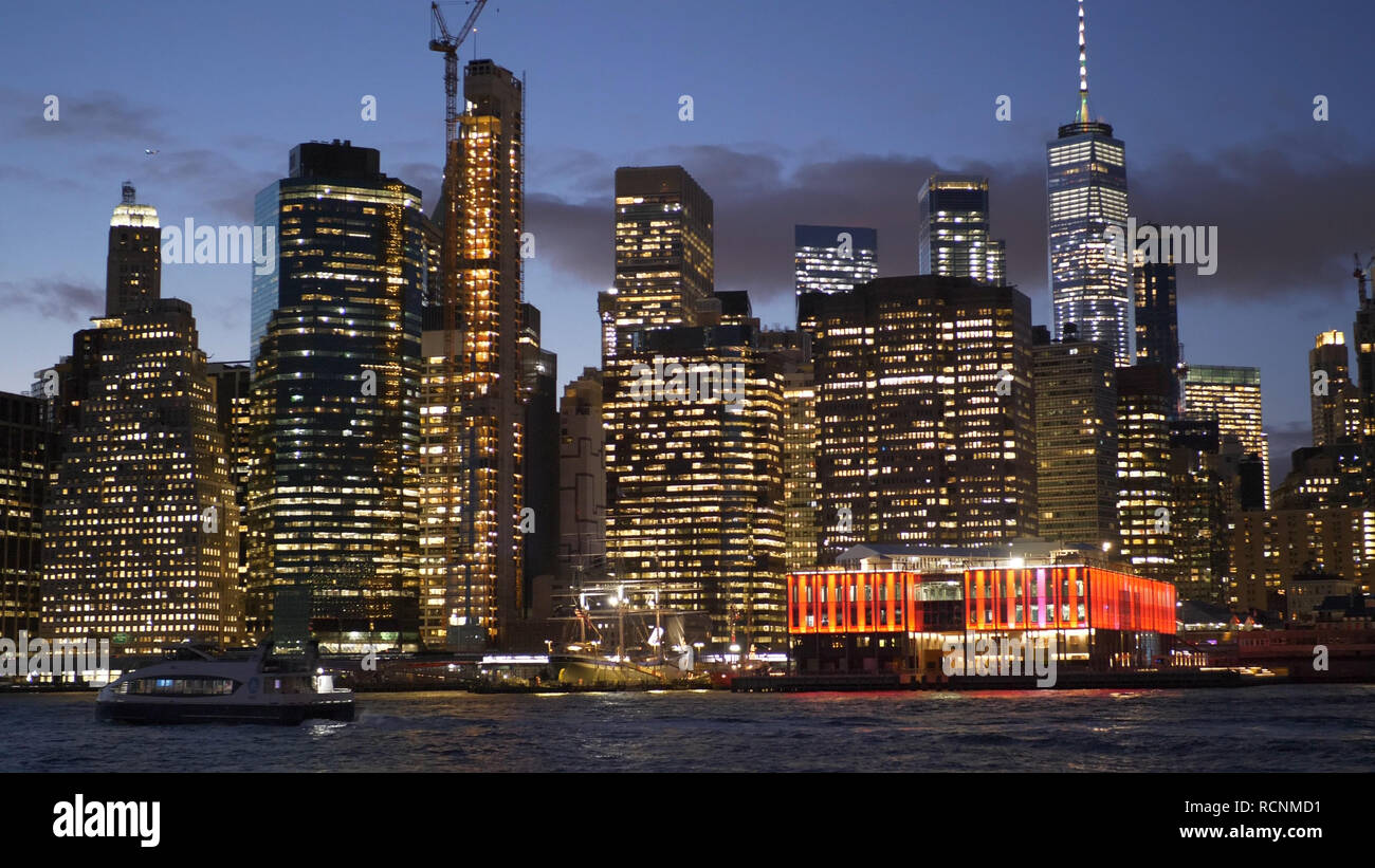 The city lights of the Manhattan Skyline in New York Stock Photo Alamy