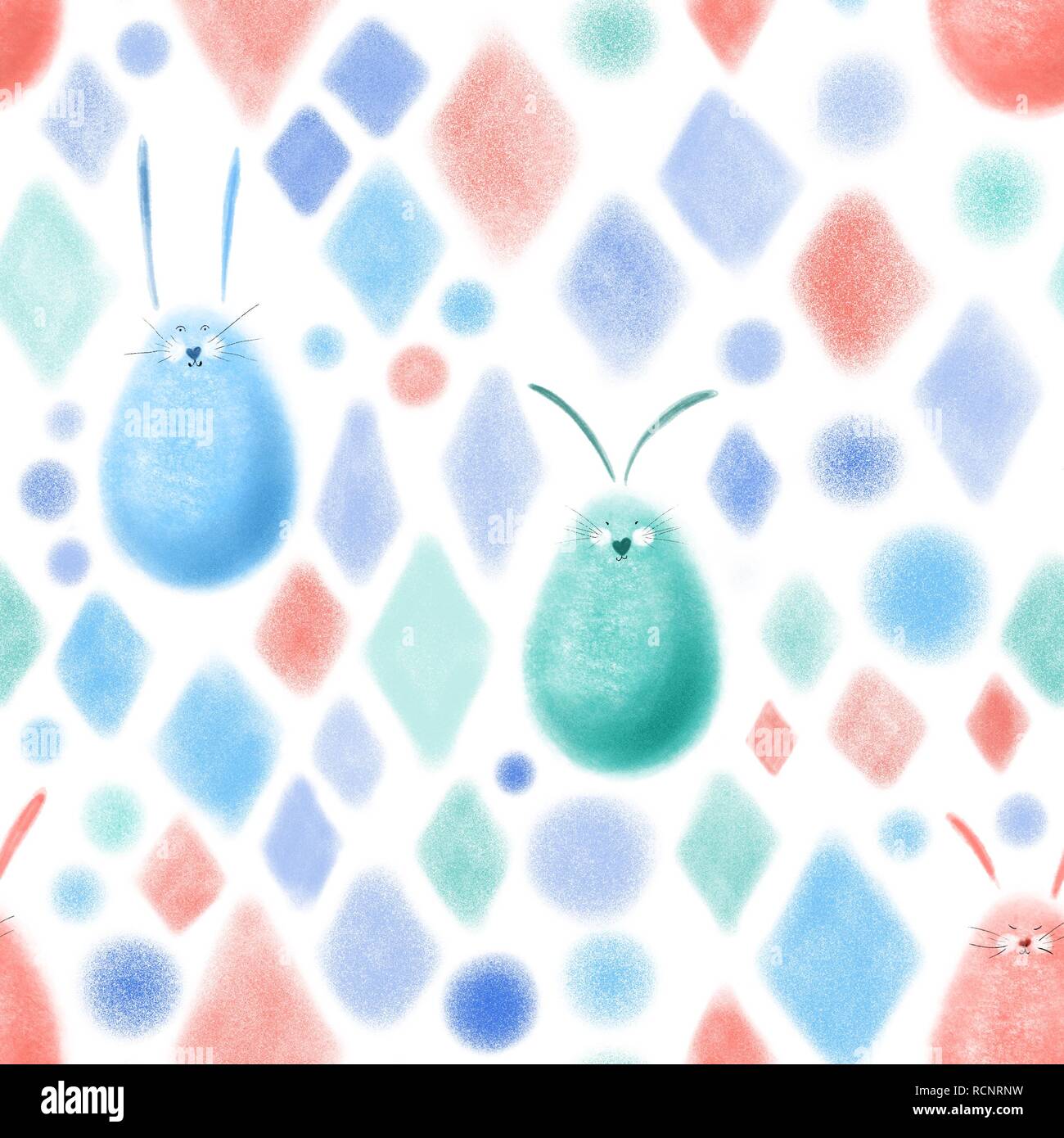 Easter rabbit hand drawn pattern colorfull light Stock Photo