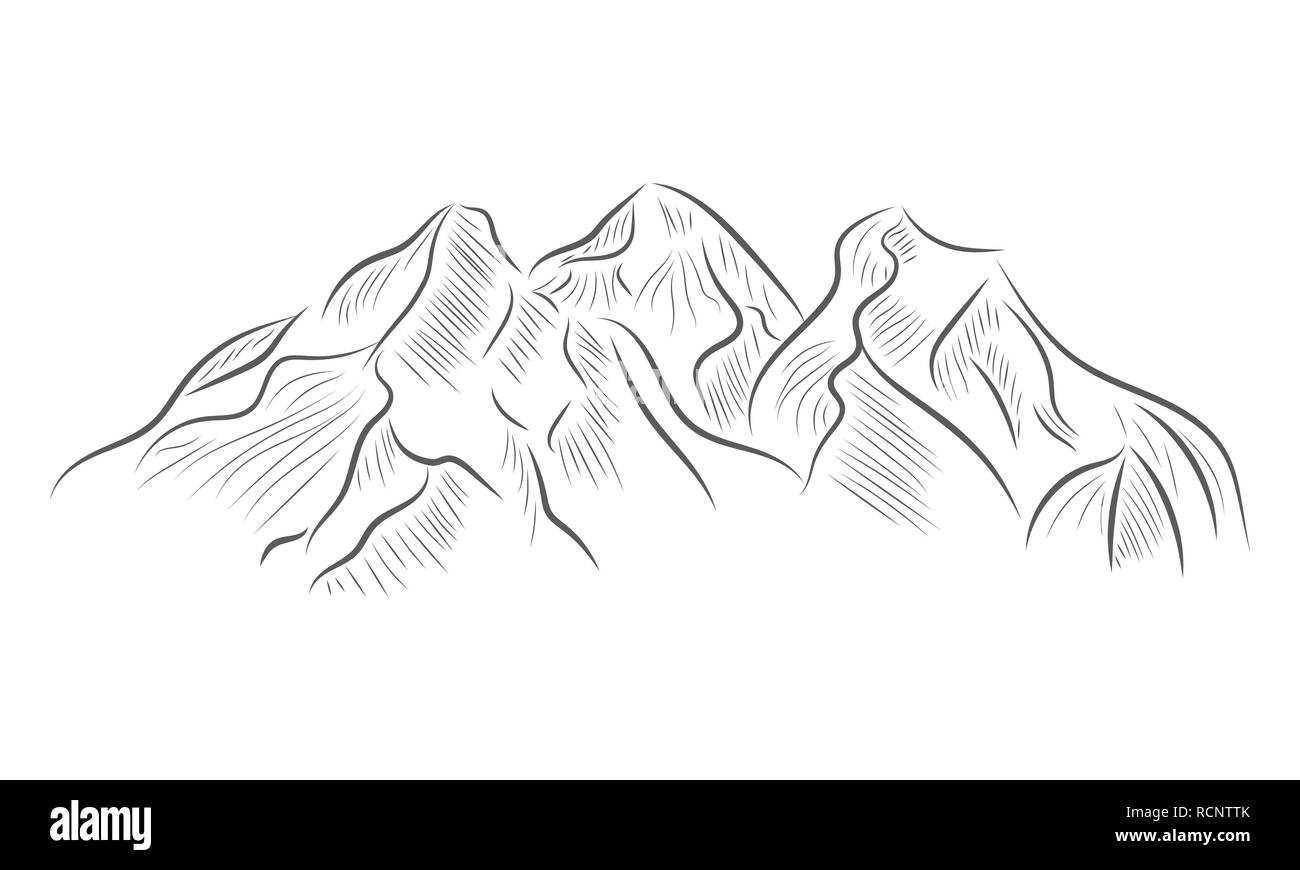Abstract Mountains in flat design. Vector illustration. Gray mountain range icon, isolated on white background Stock Vector