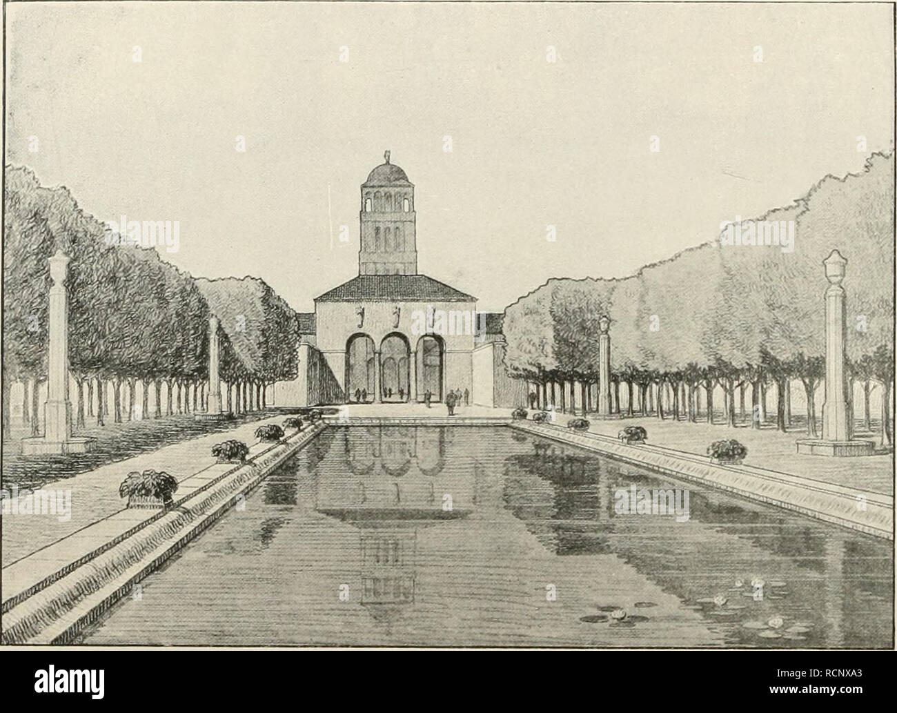 . Die Gartenkunst. Landscape gardening; Gardens -- Europe. 304 DIE GARTENKUNST. XV, 20 Leichenhaus gegenüber dem Friedhof nicht gedeckt. Diese Verhältnisse sind zu tadeln. Die Warteräume für Hinterbliebene und Geistliche sind zwar durch besondere Anfahrt zugänglich, dage- gen können erstere nur beschränkt zum Versammlungs- raum gezogen werden. Nicht günstig ist der Weg vom Versammlungsraum zum Friedhof, wogegen der kleine Versammlungsraum und der Pflanzenraum recht günstige Lagen haben. Im allgemeinen zeigt aber das Projekt anzuer- kennende künstlerische Reize. Die gärtnerische Anlage ist abge Stock Photo