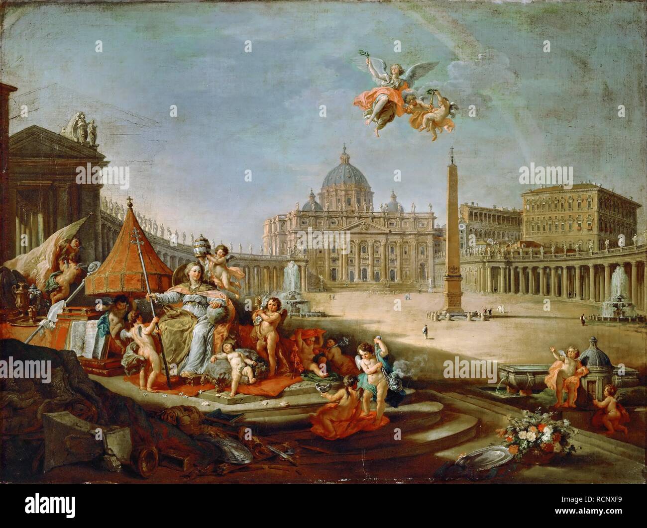 Piazza San Pietro, Rome with an allegory of the Triumph of the Papacy. Museum: Musee du Louvre, Paris. Author: PANINI, GIOVANNI PAOLO. Stock Photo
