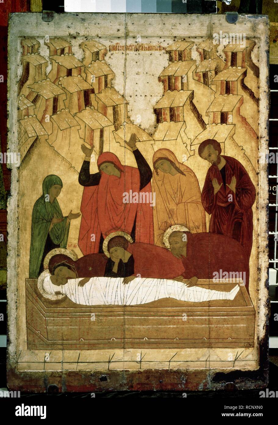 The Entombment of Christ. Museum: State Tretyakov Gallery, Moscow. Author: Russian icon. Stock Photo