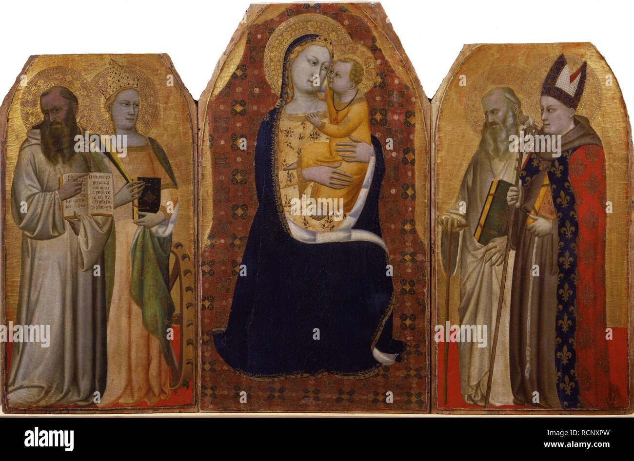 Madonna Enthroned with Child and Saints. Museum: Galleria nazionale delle Marche, Urbino. Author: Puccio di Simone. Stock Photo