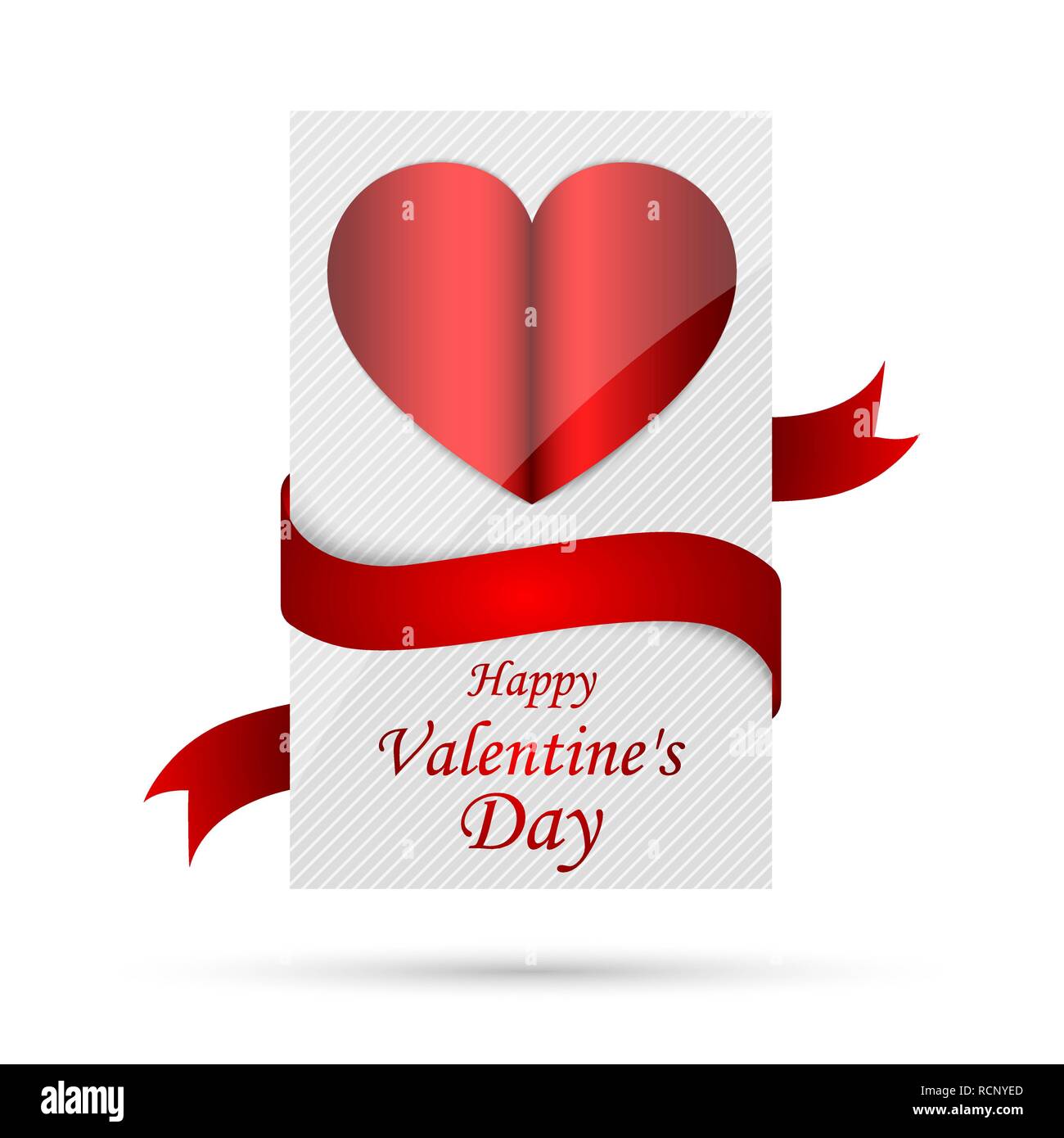 White banner with red heart shape and ribbon. Vector illustration ...