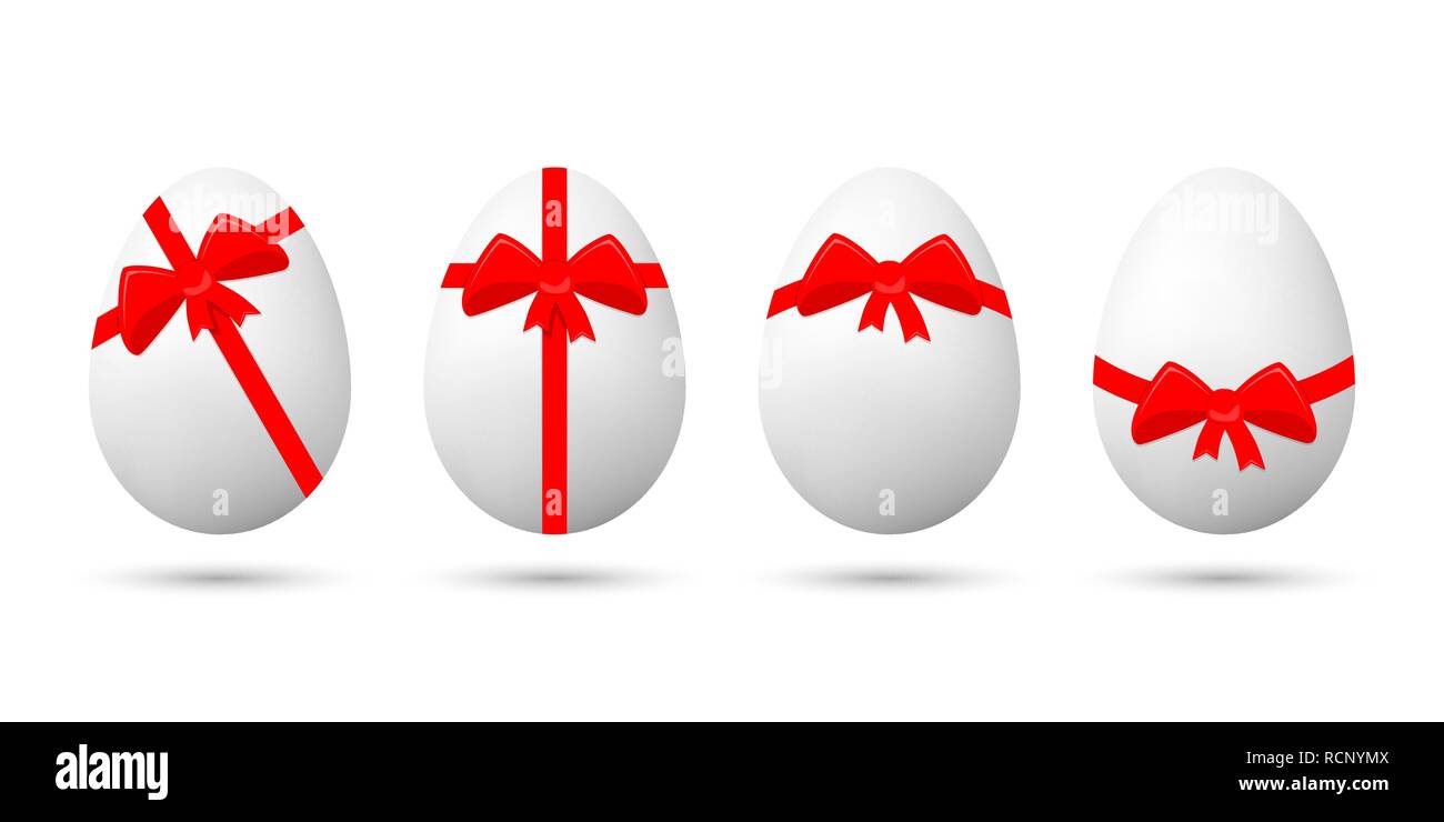 Set of Easter eggs with red bow. Vector illustration. Easter eggs isolated Stock Vector