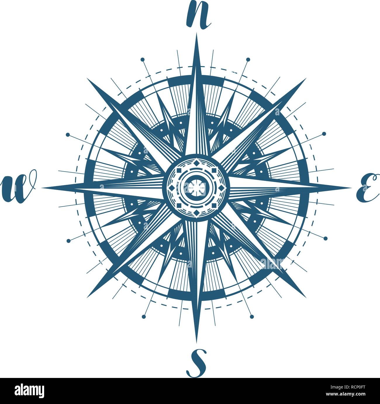 Compass wind rose, sketch. Vintage vector illustration Stock Vector