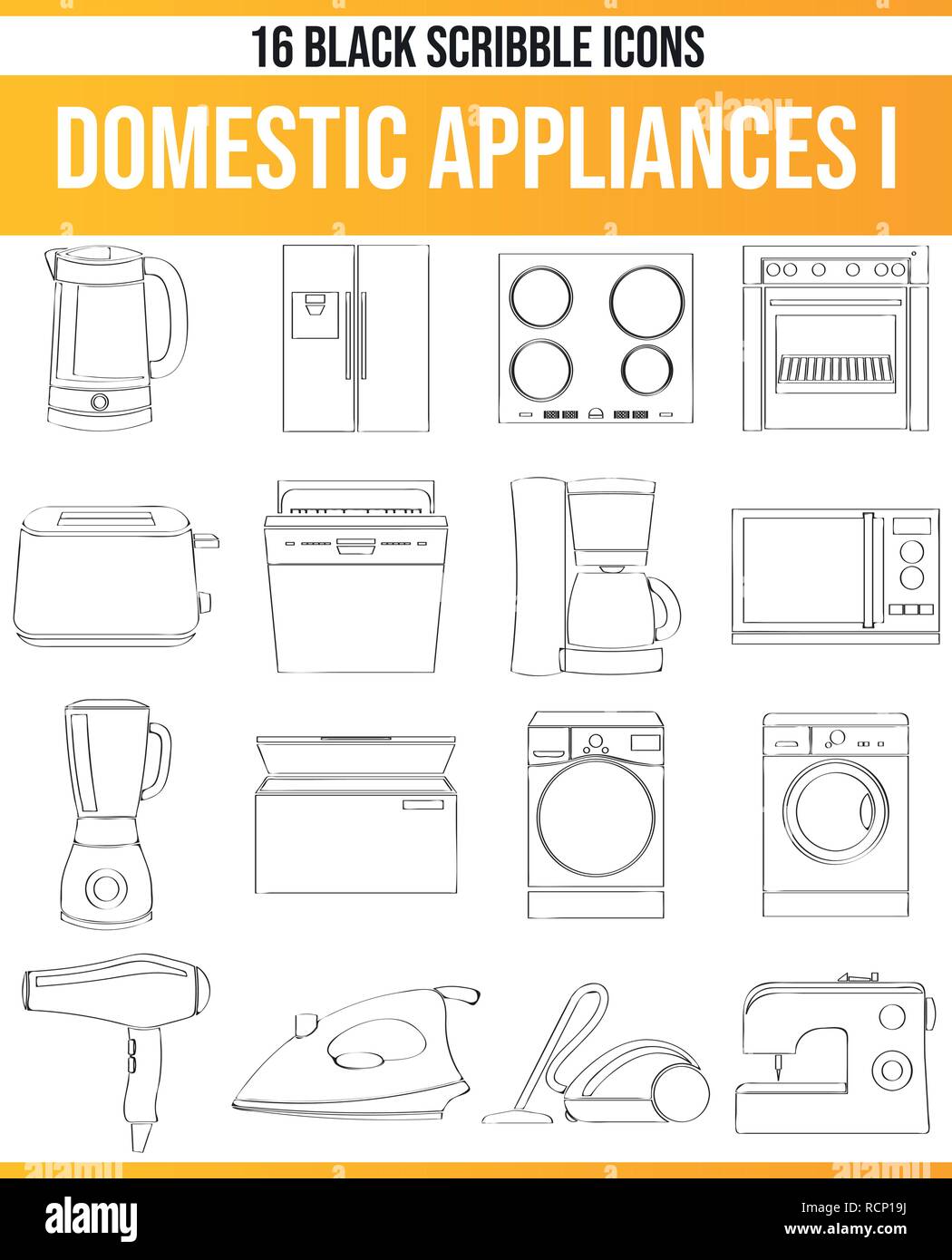 Black pictograms / icons on home appliances. This icon set is perfect for creative people and designers who need the issue of household appliances in  Stock Vector