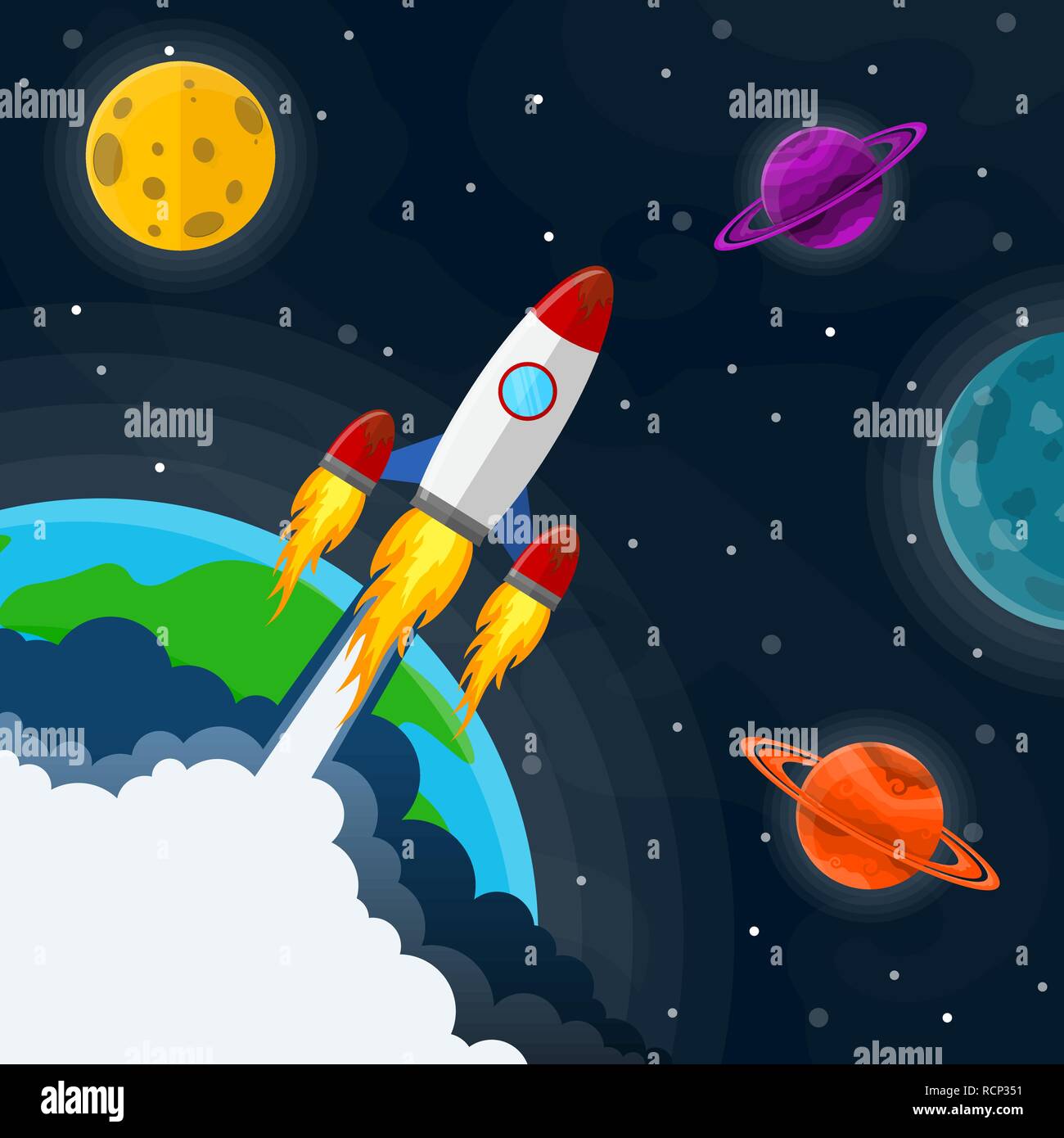 Space pattern with planets, stars and rocket. Vector illustration. Cartoon  space background in flat design Stock Vector Image & Art - Alamy