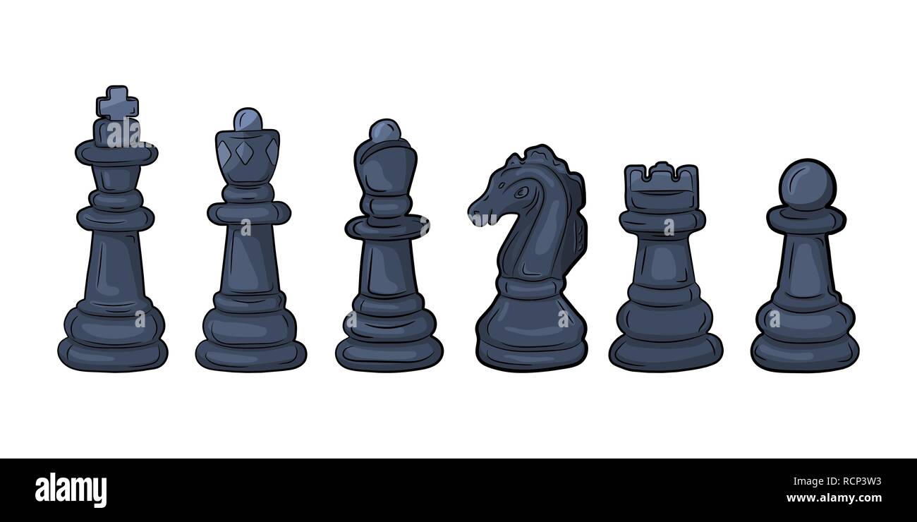 Set of chess figures in flat design. Vector illustration. Black chess pieces, isolated on white background Stock Vector