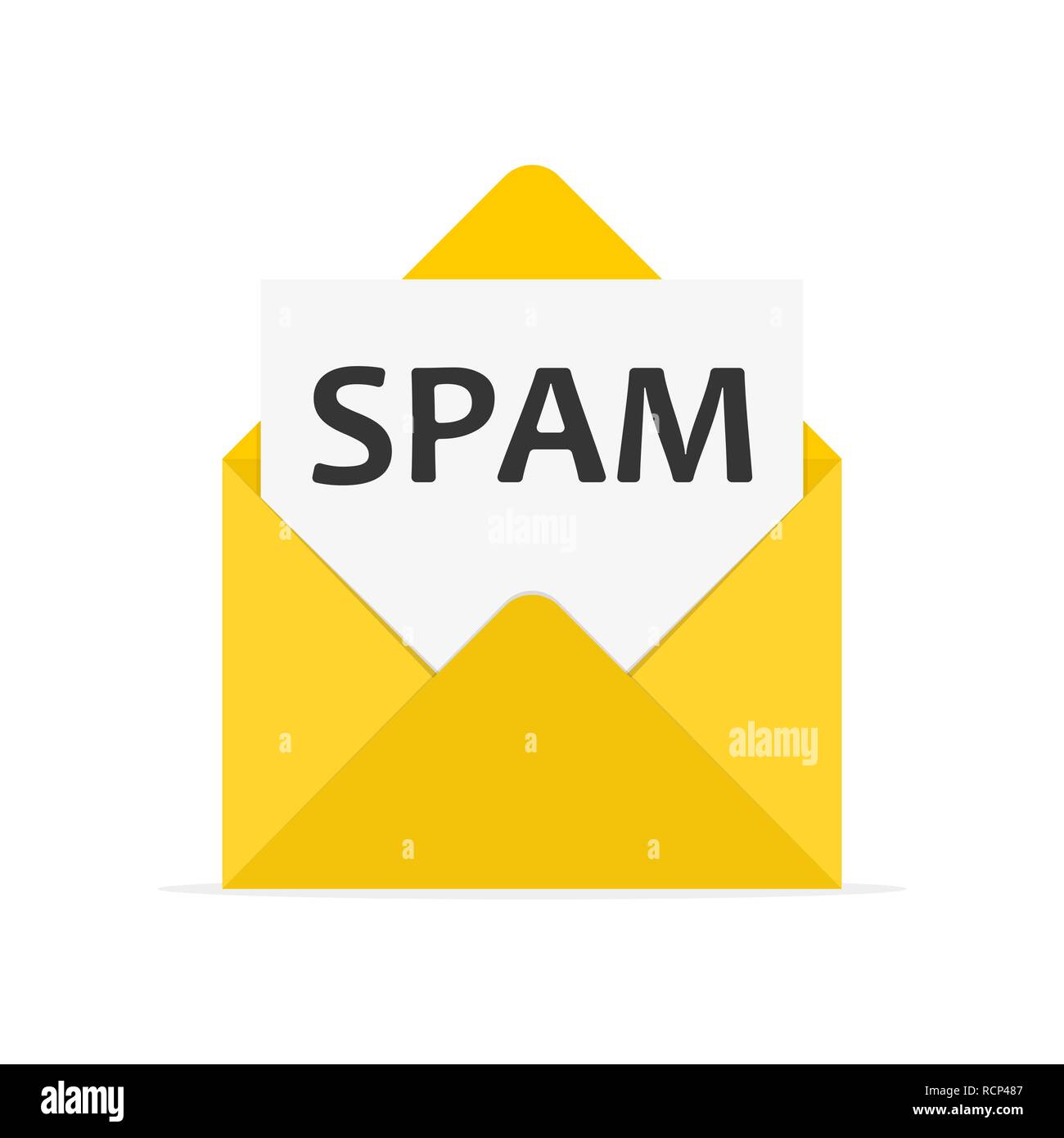 Mail spam icon in flat design. Vector illustration. A open envelope with a warning about spam Stock Vector