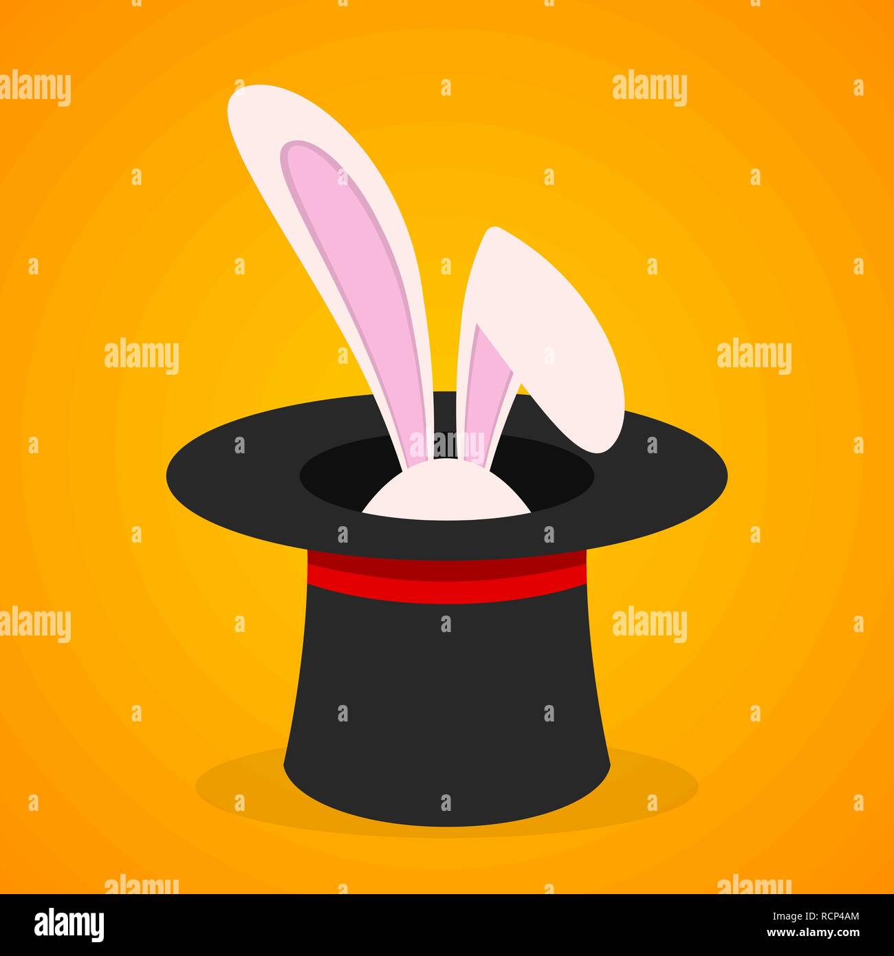 Easter background with rabbit in the magic hat. Vector illustration