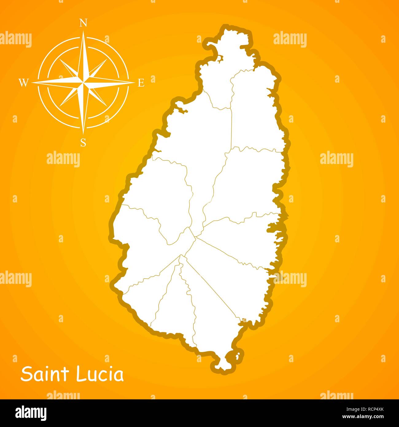 Map of Saint Lucia. Vector illustration. White map on bright orange background. Stock Vector