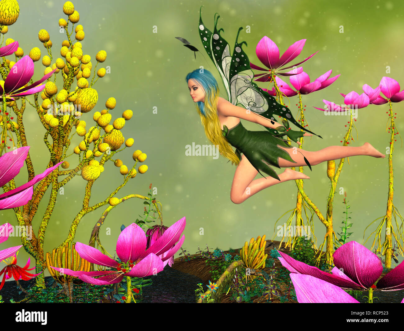 Fairy Flying In Magical Garden 3d Rendering Stock Photo Alamy