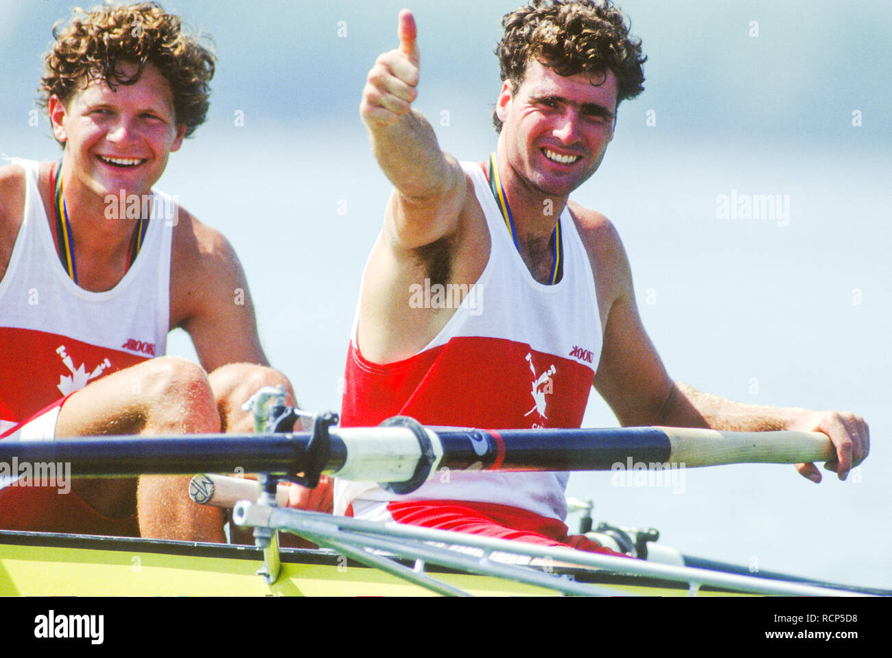 Barcelona Olympics 1992 - Lake Banyoles, SPAIN, Gold Medallist CAN M8+,  Andy CROSBY, Mike FORGERON, Bruce ROBERTSON, Terry PAUL, Darren BARBER,  Derek PORTER, Robert MARLAND, Michael RASCHER and cox John WALLACE,  [Mandatory