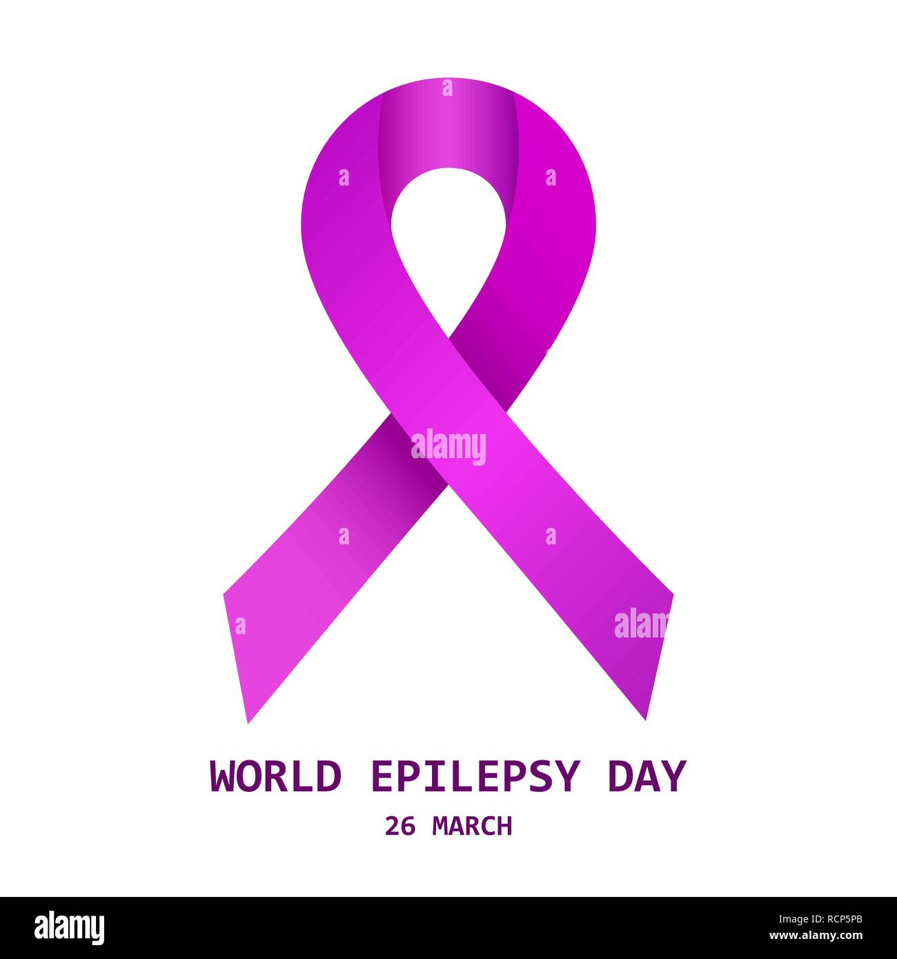 World Epilepsy day. March 26. Realistic purple ribbon symbol