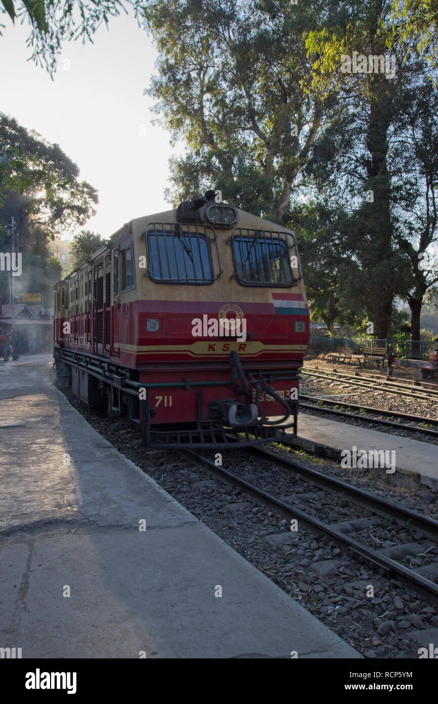 Shimla railway, "Toy Train" arriving at Solan enroute to Shimla Stock