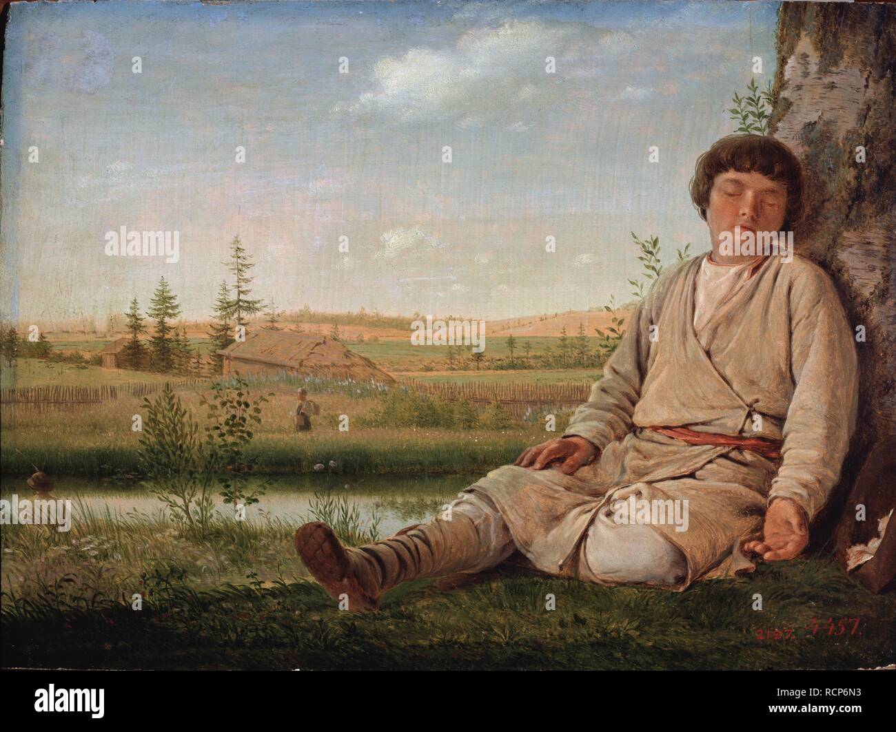 Sleeping Shepherd Boy. Museum: State Russian Museum, St. Petersburg. Author: Venetsianov, Alexei Gavrilovich. Stock Photo