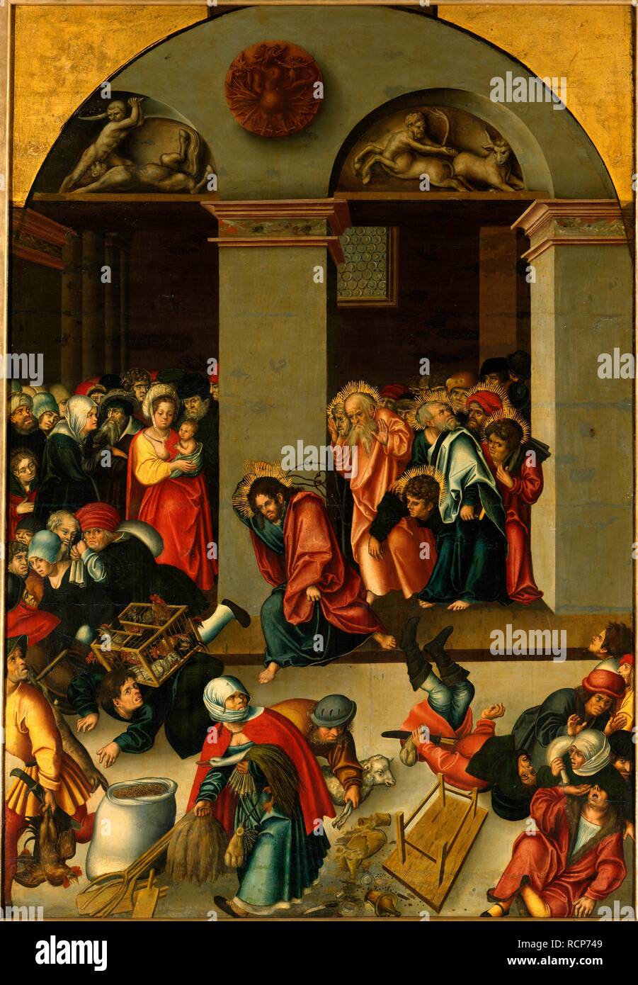 Christ Driving the Money Changers from the Temple. Museum: Dresden State Art Collections. Author: Cranach, Lucas, the Elder. Stock Photo