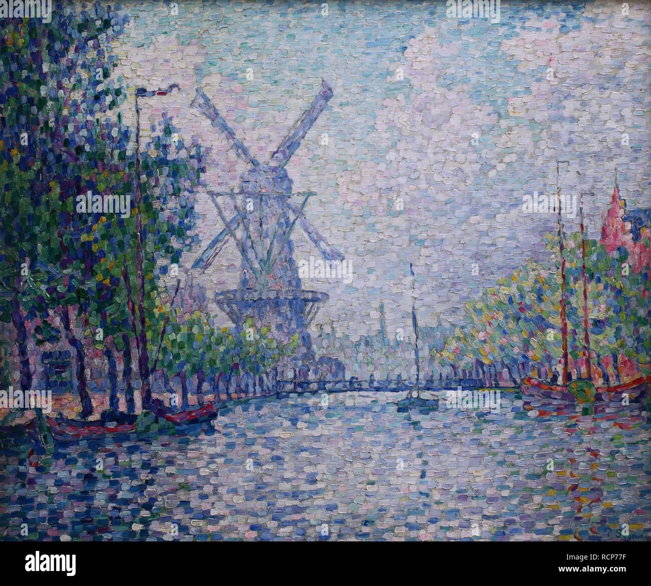 Rotterdam, the mill, the canal, the morning (Rotterdam. Le moulin. Le canal. Le matin). Museum: Kröller-Müller Museum, Otterlo. Author: SIGNAC, PAUL. Stock Photo