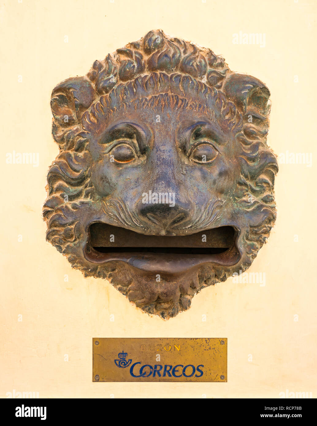 Old Buzon lion head Post Office letterbox, Alhambra Palace, Granada, Andalusia, Spain Stock Photo